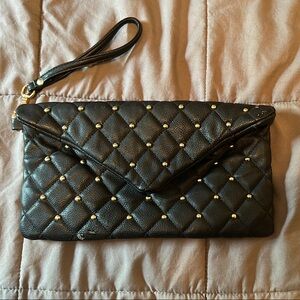 Black Quilted Wristlet with Gold Studs